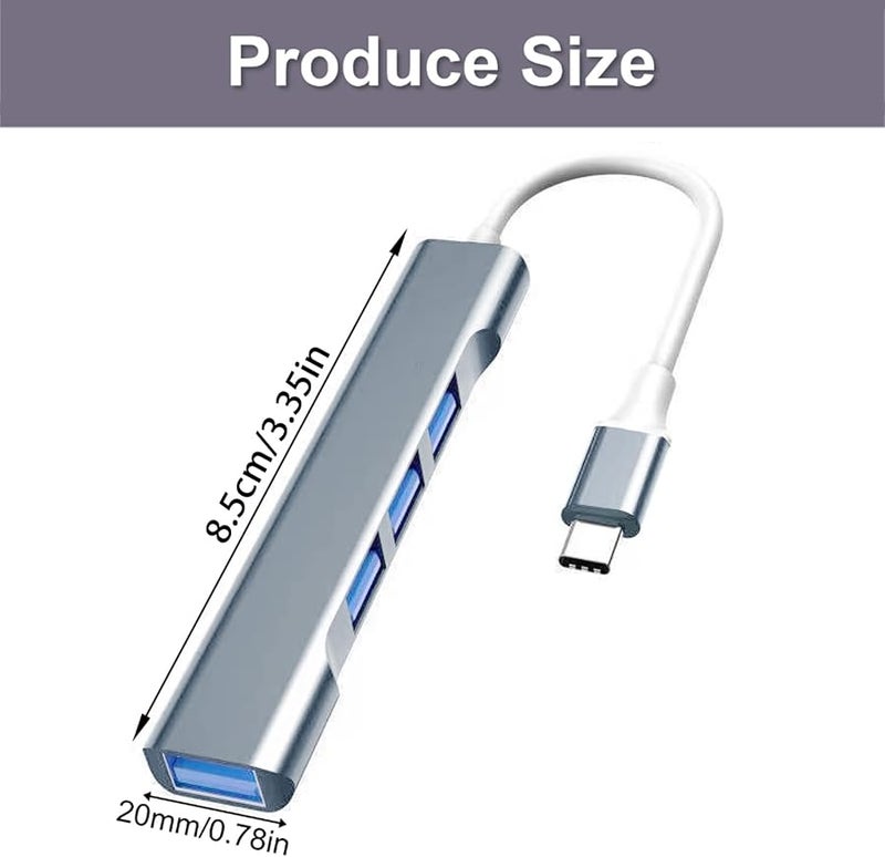 Grey USB C to 4 Port USB Hub Adapter 3xUSB 2 0 and 1xUSB 3 0 for Charging Data Transfer - Image 4